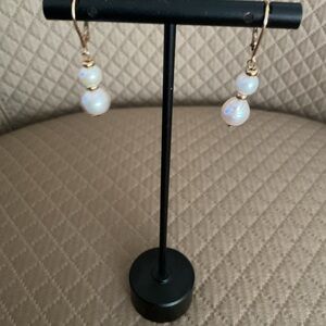 Gold Pearl Drop Earrings - White Pearl Dangle
